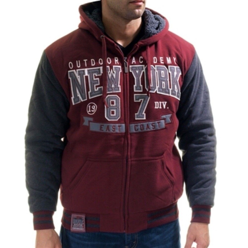 Rock Revolution BURGUNDY MEN'S FUR-LINED Academic New York ZIP-UP HOODIE Size L